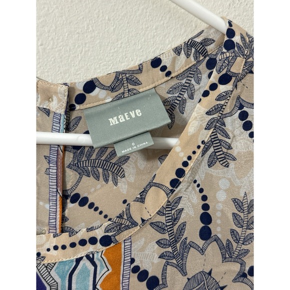 Maeve Anthropologie Boho Print Top Small Multicolor 3/4 Sleeve Button Back - Picture 2 of 6
